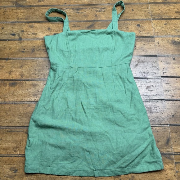 Forever 21 Dresses & Skirts - Forever 21  Green Linen Blend‎ Square Neck Mini Dress Womens Medium